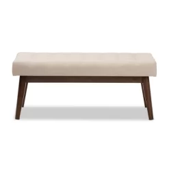 Elia Mid Century Modern Walnut Wood Fabric Button Tufted Bench - Baxton Studio