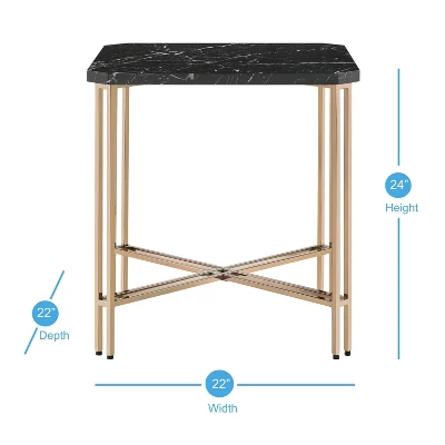 Daxton Faux Marble Square End Table Black/Gold - Steve Silver Co. - Image 4
