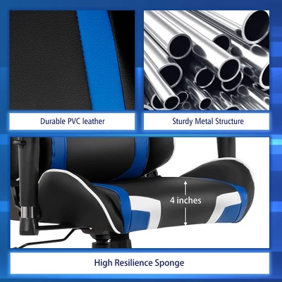 Costway X-Shaped Gaming Desk & Racing Style Massage Chair Set Home Office Black+White/Blue/Grey/Red - Image 9