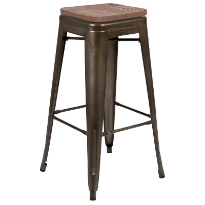 Flash Furniture 30" High Metal Indoor Bar Stool With Wood Seat - Stackable Set Of 4 - Image 10
