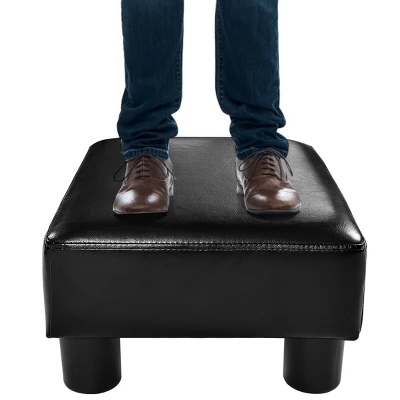 Costway PU Leather Ottoman Rectangular Footrest Small Stool W/ Padded Seat White/Black/Red - Image 8