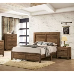 3pc Queen Quail Transitional Bedroom Set Rustic Light Walnut - HOMES: Inside + Out