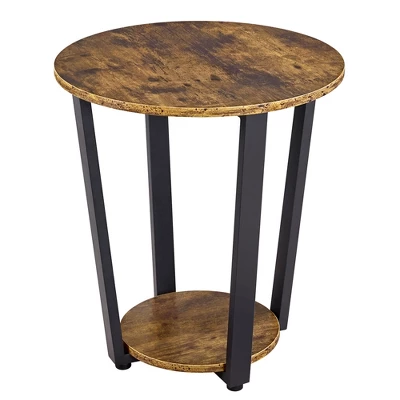 Yaheetech Industrial Side Table, Round Sofa Table With Storage Rack - Image 8