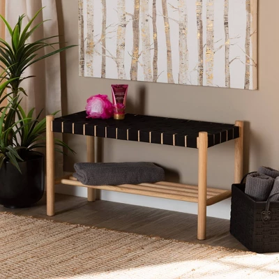 Cadmus Rustic Wood Bench Black/Oak Brown - Baxton Studio - Image 2
