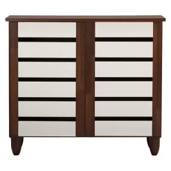 Gisela Two-Tone Shoe Cabinet With 2 Doors Oak/White - Baxton Studio
