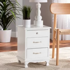 Layton Wood 3 Drawer Nightstand White - Baxton Studio