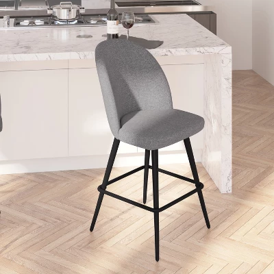 Merrick Lane Set Of 2 Modern Armless Counter Stools With Contoured Backs, Steel Frames, And Integrated Footrests
