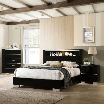 3pc Shorehaven Contemporary Nightstand And Chest California King Bedroom Set Black/Chrome - MiBasics