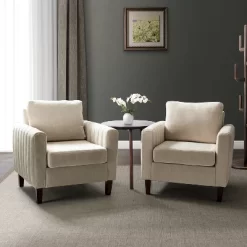 Set Of 2 Deionides Tufted Wooden Upholstered Comfy Club Chair For Bedroom And Living Room With Wood Legs Comfy Club Chair For Bedroom With Wood Legs | ARTFUL LIVING DESIGN