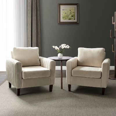 Set Of 2 Deionides Tufted Wooden Upholstered Comfy Club Chair For Bedroom And Living Room With Wood Legs Comfy Club Chair For Bedroom With Wood Legs | ARTFUL LIVING DESIGN