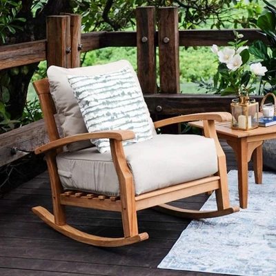Caterina Teak Patio Rocking Chair With Cushion - Cambridge Casual - Image 9