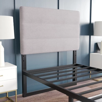 Emma And Oliver Modern Upholstered Headboard With Horizontal Line Stitching And Adjustable Height Rails - Image 4