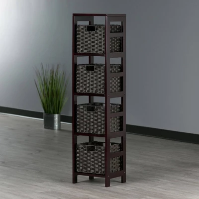 54.8" 5pc Leo Storage Shelf With Baskets Espresso/Chocolate - Winsome - Image 12