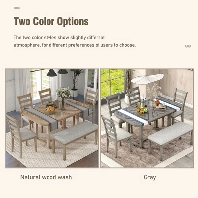 6 PCS Rubber Wood Dining Table Set With Beautiful Wood Grain Veneer Tabletop And Soft Cushion-ModernLuxe - Image 7
