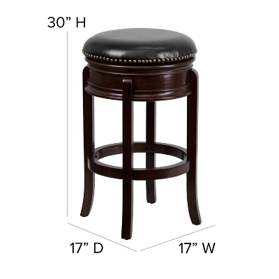 Merrick Lane 30" Backless Swivel Barstool, Upholstered With Nail Trim, Carved Apron, And Wood Frame - Image 4