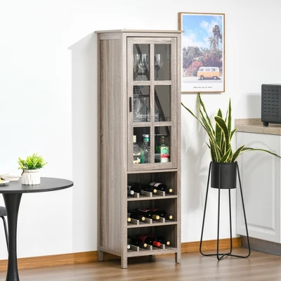 HOMCOM Tall Wine Cabinet, Bar Display Cupboard With 12-Bottle Wine Rack, Glass Door And 3 Storage Compartment For Living Room, Home Bar, Dining Room - Image 2