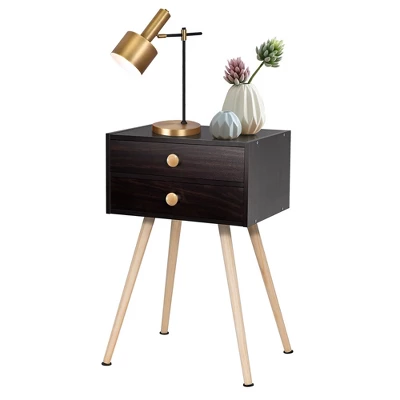 Costway 2 PCS Mid Century Modern 2 Drawers Nightstand Sofa Side Table End Table Espresso - Image 9