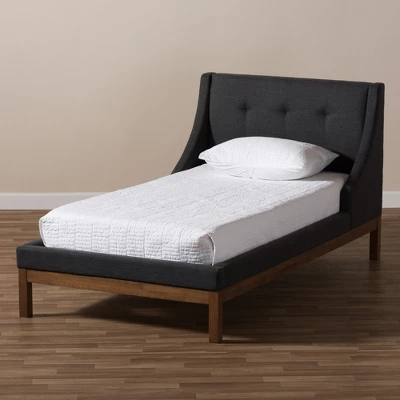 Louvain Modern And Contemporary Fabric Upholstered Walnut - Finished Platform Bed Dark Gray - Baxton Studio - Image 6