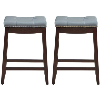 Tangkula 4 PCS Saddle Bar Stools Backless Nailhead Counter Stool With Grey Cushions White/Coffee - Image 7