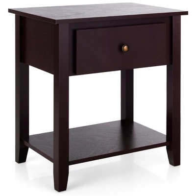 Costway 2PCS Nightstand Sofa End Side Table W/ Storage Drawer Bottom Shelf Espresso - Image 4