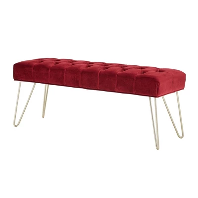 Hewett Velvet Tufted Metal Bench - Inspire Q - Image 9