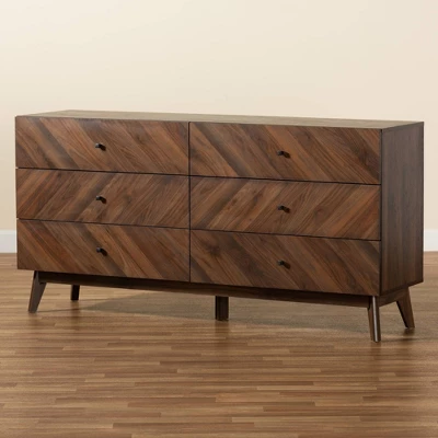 Hartman Wood 6 Drawer Dresser Walnut Brown - Baxton Studio - Image 8