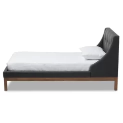 Louvain Modern And Contemporary Fabric Upholstered Walnut - Finished Platform Bed Dark Gray - Baxton Studio