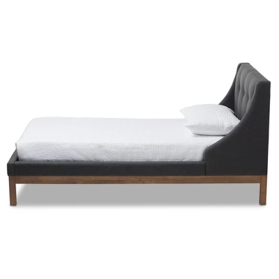 Louvain Modern And Contemporary Fabric Upholstered Walnut - Finished Platform Bed Dark Gray - Baxton Studio