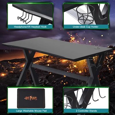 Costway X-Shaped Gaming Desk & Racing Style Massage Chair Set Home Office Black+White/Blue/Grey/Red - Image 4