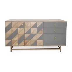 Patchwork 2 Door 3 Drawer Credenza Natural With Gray Accents - Treasure Trove Accents