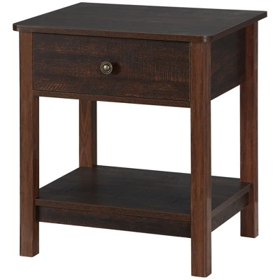 HOMCOM End Table With Drawer, Side Table With Top And Bottom Shelf For Small Spaces, Dark Brown - Image 3