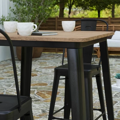 Merrick Lane Indoor/Outdoor Bar Top Table, 31.5" Square All Weather Poly Resin Top With Steel Base - Image 3