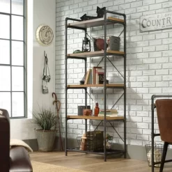 76" Tall Iron City Bookshelf Checked Oak - Sauder