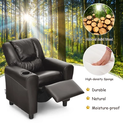 Costway Kids Recliner Chair PU Leather Armrest Sofa W/Footrest Cup Holder BeigeBrown - Image 6