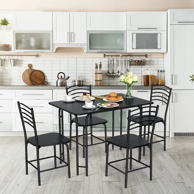 5 Pcs Modern Dining Table Set 4 Chairs Steel Frame Home Kitchen Furniture Black - Image 2