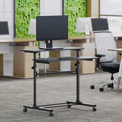 Tranzendesk Dual Level Standing Desk β 40" Mobile Height Adjustable Workstation β Black β Stand Steady - Image 10