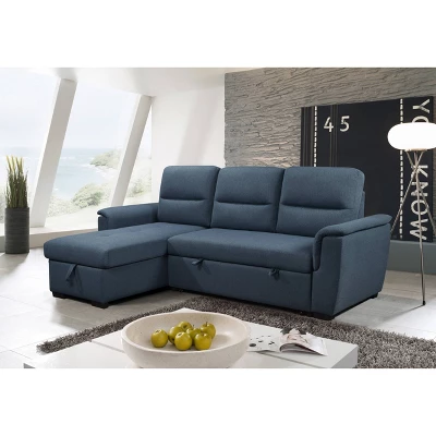 Damian Stain Resistant Fabric Reversible Storage Sectional With Pullout Bed Blue - Abbyson Living