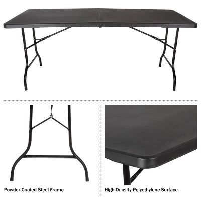 Folding Table Set - Set Of 2 Lightweight Portable Tables - 6-Foot-Long Plastic Tabletops For Camping, Parties, And Dining By Everyday Home (Black) - Image 5