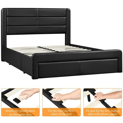 Yaheetech Upholstered Bed Frame With 3 Storage Drawers And Built-In USB Ports - Image 4