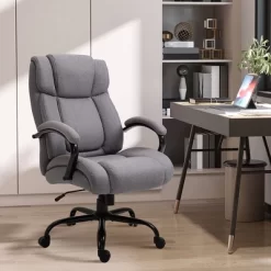 Vinsetto High Back Big And Tall Executive Office Chair 484lbs With Wide Seat Computer Desk Chair With Linen Fabric Swivel Wheels Light Gray