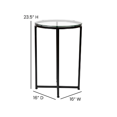 Flash Furniture Greenwich Collection End Table - Modern Clear Glass Accent Table With Crisscross Matte Black Frame - Image 3