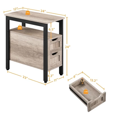 Yaheetech Vintage Side Table End Table With 2 Drawer, Gray - Image 2