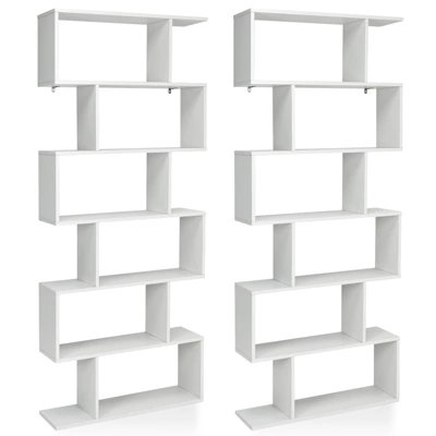Tangkula 2 PCS 6-Tier S-Shaped Wooden Bookshelf Storage Bookcase Multifunctional Display Stand Shelf - Image 9