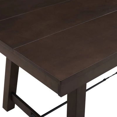 71" Tanya Modern Farmhouse Metal Stretcher Dining Table Dark Brown Oak - Saracina Home - Image 4