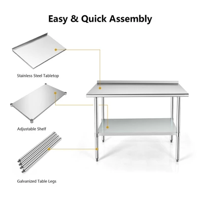Costway Stainless Steel Table For Prep & Work W/ Backsplash - Image 8