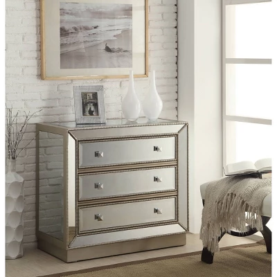 Grable Glam 3 Drawer Mirrored Chest Champagne - Treasure Trove Accents