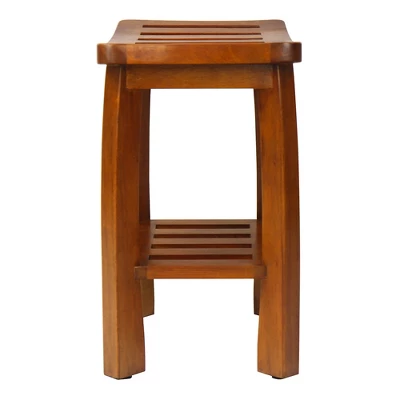 Oceanstar Solid Wood Spa Shower Bench With Storage Shelf, Teak Color Finish - Image 2