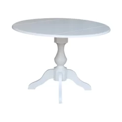 42" Matt Round Dual Drop Leaf Pedestal Table White - International Concepts