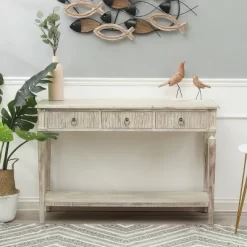LuxenHome Whitewashed Wood 3-Drawer 1-Shelf Console And Entry Table
