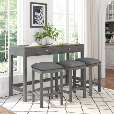 4 PCS Counter Height Dining Table Set With Socket And Padded Stools-ModernLuxe